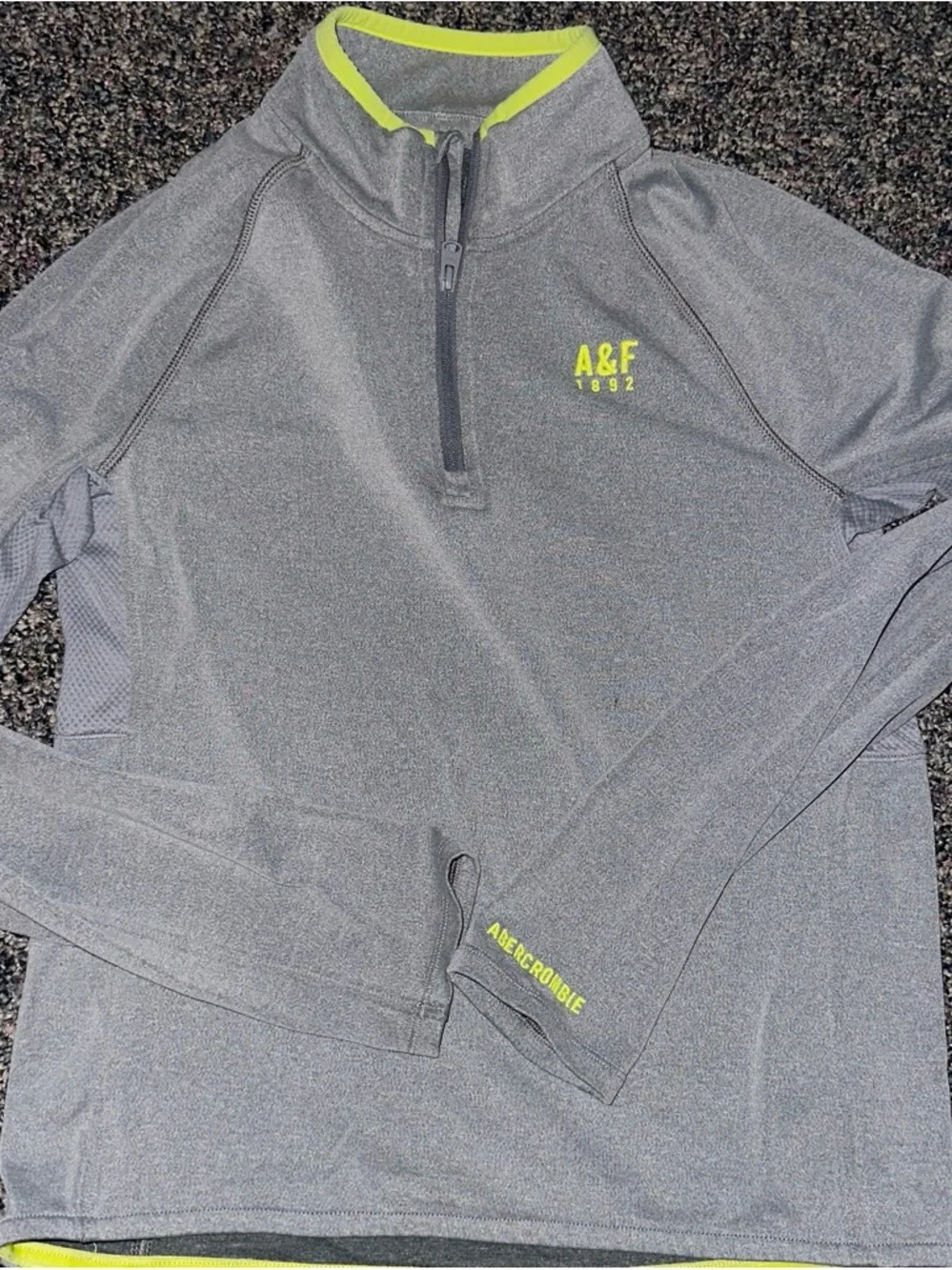 Abercrombie & Fitch Gray Half-Zip Swim Rash Guard with Neon Yellow Trim